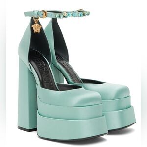 VERSACE Embellished Ankle Loop Medusa Aevitas Platform Heels EUR 38.5/US 8.5